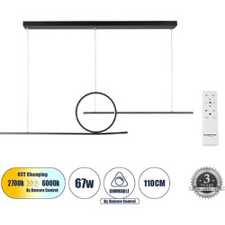 TEREZA 61288 Μοντέρνο Κρεμαστό Φωτιστικό Οροφής LED 67W 7504lm 300 AC 220-240V IP20 Ρυθμιζόμενο Λευκό CCT με Χειριστήριο από 2700K έως 6000K Dimmable - Lumileds SMD Chip - Μαύρο Ματ - Μ110 x Π4.5 x Υ3