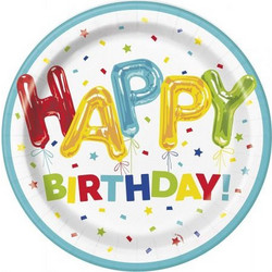 Πιάτα Χάρτινα Φαγητού 23εκ Happy Birthday / 8 τεμ