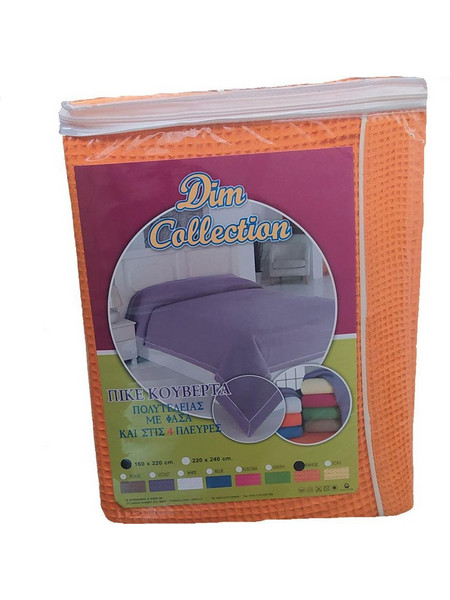 ΚΟΥΒΕΡΤΑ ΠΙΚΕ 160X220 με φάσα περιμετρικά Orange Cotton 100% Dimcol