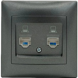 Διπλή Πρίζα Cat6 RP Stinel Domus - 2x RJ45, Ανθρακί & Modul Εγκατάσταση