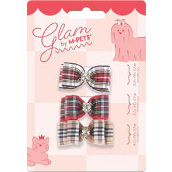 M-PETS GLAM Λαστιχάκια Τριχώματος για Σκύλους +amp Γάτες Καρό Φιογκάκια Κόκκινο 3 Τεμάχια