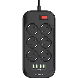 Ldnio SE6403 Πολύπριζο Ασφαλείας 6 Θέσεων με Διακόπτη, 4 USB και Καλώδιο 2m Μαύρο