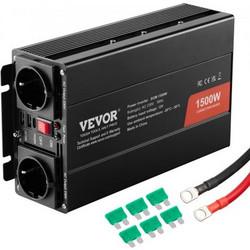 VEVOR Modified Sine Wave Inverter, 1500W, DC 12V to AC 230V Inverter με 2 πρίζες AC 2 θύρα USB 1 θύρα Type-C 6 εφεδρικές ασφάλειες, για μικρές οικιακές συσκευές όπως φορητός υπολογιστής Smartphone, πι