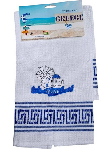 Πετσέτα ποτηρόπανο Souvenir με κέντημα - Σετ 12pcs - Greece - 416051
