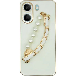 Vivid Silicone Pearl Chain Holder Back Cover White / Gold (Xiaomi Redmi Note 13 5G)