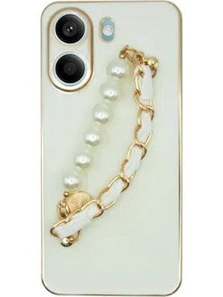 Vivid Silicone Pearl Chain Holder Back Cover White / Gold (Xiaomi Redmi Note 13 5G)