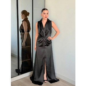 Kinzi Maxi Φόρεμα Σατέν Μαύρο Kinzi Maxi Φόρεμα Σατέν Μαύρο