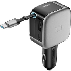 Cuktech CC903P 100W Car Charger with Display and 70cm Retractable USB-C Cable - Gray