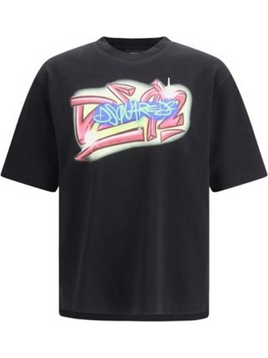 Dsquared2 Rebel Tags Loose Fit T-Shirt Ανδρικό (S71GD1652 D20033 900) Μαύρο