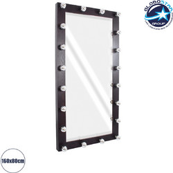 GloboStar(R) MAKEUP MIRROR-160x80-2 Μοντέρνος Καθρέπτης Μακιγιάζ με Πλαίσιο Φυσικού Ξύλου με Διακόπτη On/Off 20 x E27 AC220-240V - Μ80 x Π7 x Υ160cm - Καφέ Wenge