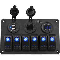 POWERTECH πάνελ σκαφών +amp οχημάτων PTL-020, πρίζα 12V/2x USB/6x διακόπτες