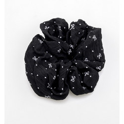 Ελαστικό Scrunchie που δεν Τσακίζει τα Μαλλιά με Girly Μοτίβο-Μαύρο Μαύρο Novita