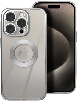 Forcell iPhone 16 Pro Glam Θήκη Με Πλαίσιο Σιλικόνης Διάφανη - Silver