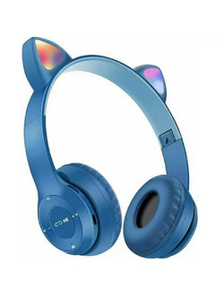P47M Cat On Ενσύρματα & Ασύρματα Bluetooth Παιδικά Ακουστικά On Ear Μπλε