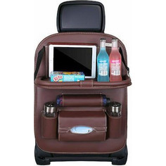 Πολυχρηστική Θήκη Πλάτης Καθίσματος Car Organizer for the seat foldable shelf mini car table - Καφέ