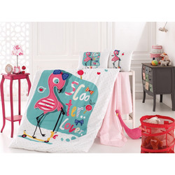 Nexttoo Flamingo 4017 Σετ Βρεφικά Σεντόνια Κούνιας Βαμβακερά 100x150 Pimk/Petrol
