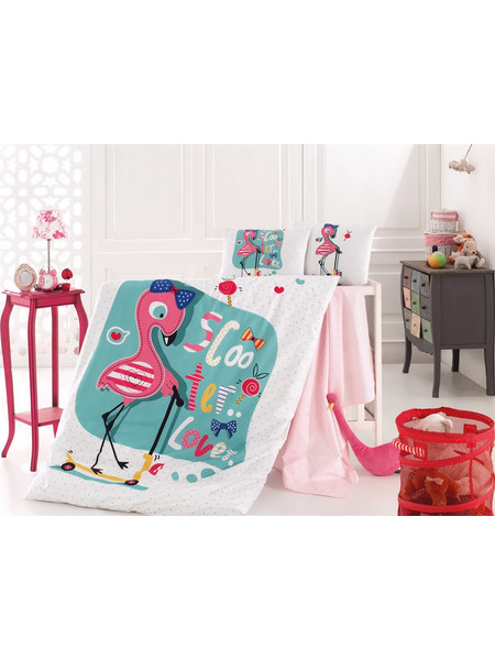 Nexttoo Flamingo 4017 Σετ Βρεφικά Σεντόνια Κούνιας Βαμβακερά 100x150 Pimk/Petrol