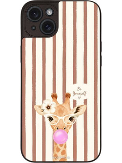 Sonique Stripe Stories Series Back Cover Brown (iPhone 15 Plus) με Σχέδιο «Καμηλοπάρδαλη με Τσιχλόφουσκα»
