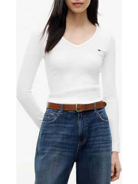 TOMMY JEANS TJW SLIM ESSENTIAL RIB V LS DW0DW17990-YBL Ecru