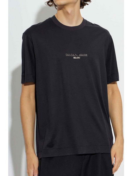 Emporio Armani T-shirt κανονική γραμμή μπλε σκούρο lyocell