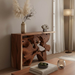 Κονσόλα Jako Inart teak ξύλο σε φυσική απόχρωση 120x40x80εκ - PAKO WORLD - 343-000079
