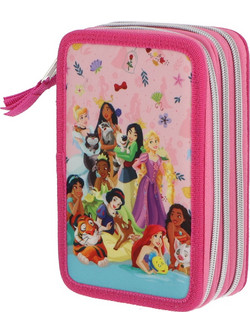 Disney Princess Κασετίνα Γεμάτη 3 Θέσεων Ροζ 19.5 x 6 x 12.5 cm