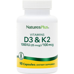 Nature's Plus Vitamins D3 & K2 1000iu 100mcg 90 Κάψουλες