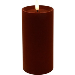 Κερί κορμος βελουδ.σκ.καφέ LED warm white/timer/remote/2xAA 7,5x15cm
