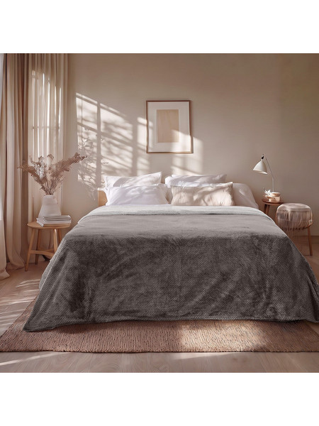 Κουβέρτα Υπέρδιπλη Διπλής Όψεως Art 11601 Jacquard Fleece 700gsm Fiesta Plus 220x240εκ Ανθρακί/Γκρι