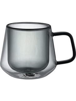 Estia Κούπα Γυάλινη Yalo 400ml Σετ 2Τμχ Διπλού Τοιχώματος Γκρι Φιμέ 07-54984