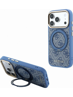 Guess PU 4G Ring Stand 360 Classic Logo MagSafe Back Cover Blue (iPhone 18 Pro Max / 17 Pro Max)