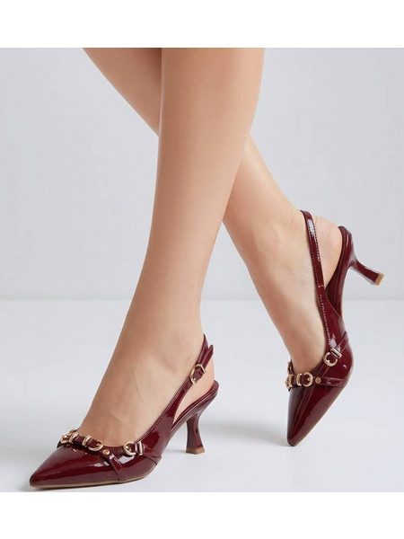 Γόβες slingback δερματίνη μπορντό με αγκράφες