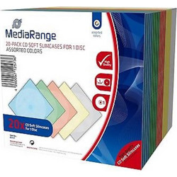 MediaRange CD Soft Slimcase for 1 Disc 5.0mm Assorted Colours (20 Pack) (MRBOX37)