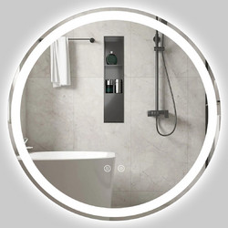 Costway Στρογγυλός Καθρέπτης Μπάνιου LED Ασημί 60x60cm BA8428