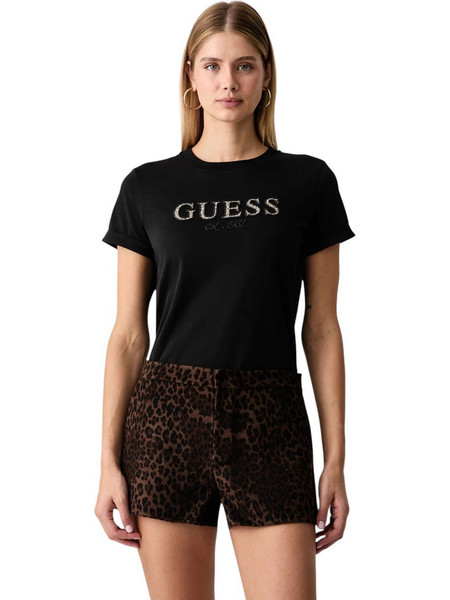 Guess Γυναικείο T-Shirt Leopard Logo W6BI22K6042-JBLK Μαύρο