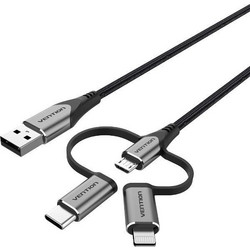 Vention Braided USB to micro USB / Type-C / Lightning Cable 2A Γκρι 1m CQJHF