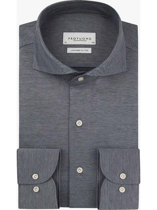 Profuomo Ανδρικό Πουκάμισο Japanese Knitted Slim Fit Σκούρο Μπλε PPXH30020E