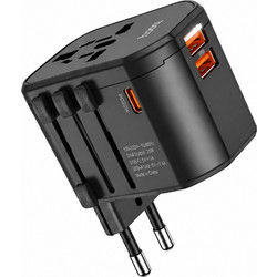 Φορτιστής Ταξιδίου Hoco. DC44 Universal Converter US EU AU UK με 2xUSB-A 1xUSB-C PD20W Μαύρος