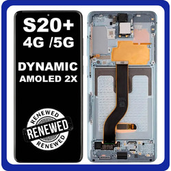 Original Samsung Galaxy S20 Plus 4G (SM-G985, SM-G985F) S20 Plus 5G (SM-G986, SM-G986F) Dynamic AMOLED 2X Display + Touch Screen DIgitizer + Frame Bezel Cloud Blue GH82-31441D