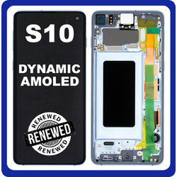 Original Samsung Galaxy S10 (SM-G973F, SM-G973U) Dynamic AMOLED LCD Display Screen + Touch Screen DIgitizer + Frame Blue GH82- 18850C (Renewed)