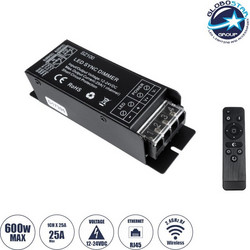 GLOBOSTAR(R) DIMMERIO 73311 Σετ Dimmer με RF Ασύρματο Χειριστήριο με 1 x 25A 600W Κανάλι DC 12-24V 25A 600W Max IP20 - RF2.4Ghz SYNC - Μ12.7 x Π4 x Υ3.2cm