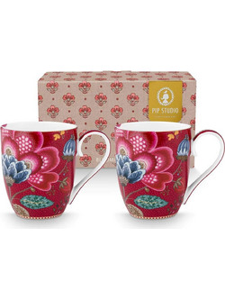 PIP STUDIO - ΣΕΤ/2 ΠΟΡΣΕΛΑΝΙΝΕΣ ΚΟΥΠΕΣ XL BLOOMING TALES DARK RED 450ml