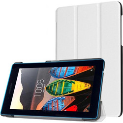 Lenovo Tab 3 7" Essential, TB3-710F, TB3-710I - Δερμάτινη Θήκη Βιβλίο Tri-Fold Λευκό με Βάση Στήριξης και πίσω καλύμμα σιλικόνης διάφανο (oem)