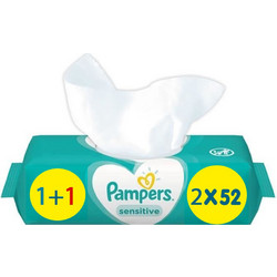 Pampers Sensitive Μωρομάντηλα Χωρίς Οινόπνευμα & Άρωμα 2x52τμχ
