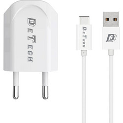 Detech Φορτιστής με Καλώδιο USB-C με Θύρα USB-A White DE-11C