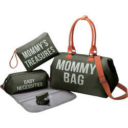 QueenMother Mommy Σετ Τσάντα Αλλαξιέρα Ώμου & Χειρός 5τμχ Olive 3301BG