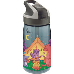 Laken Tritan Animal Camping Παιδικό Μπουκάλι Πλαστικό BPA Free με Καλαμάκι Μαύρο Γκρι 450ml
