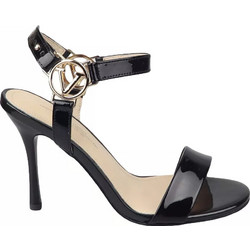 Versace 19V69 Γυναικεία Πέδιλα Λουστρίνι Μαύρα με Λεπτό Ψηλό Τακούνι AM3C1136-1210-1