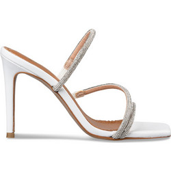 Envie Shoes Γυναικεία Πέδιλα Λευκά με Λεπτό Ψηλό Τακούνι και Στρας E02-19131-33