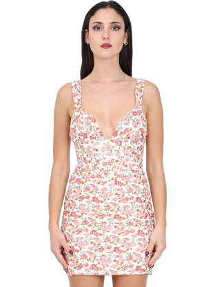 Glamorous Mini Καλοκαιρινό Βραδινό Φόρεμα Floral Λευκό CK7369